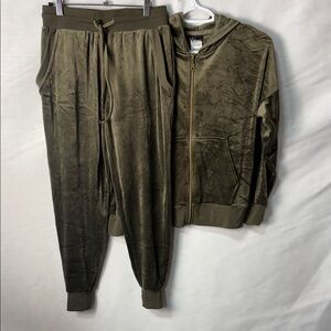 Felina Olive Green Velour Hoodie & Jogger Set